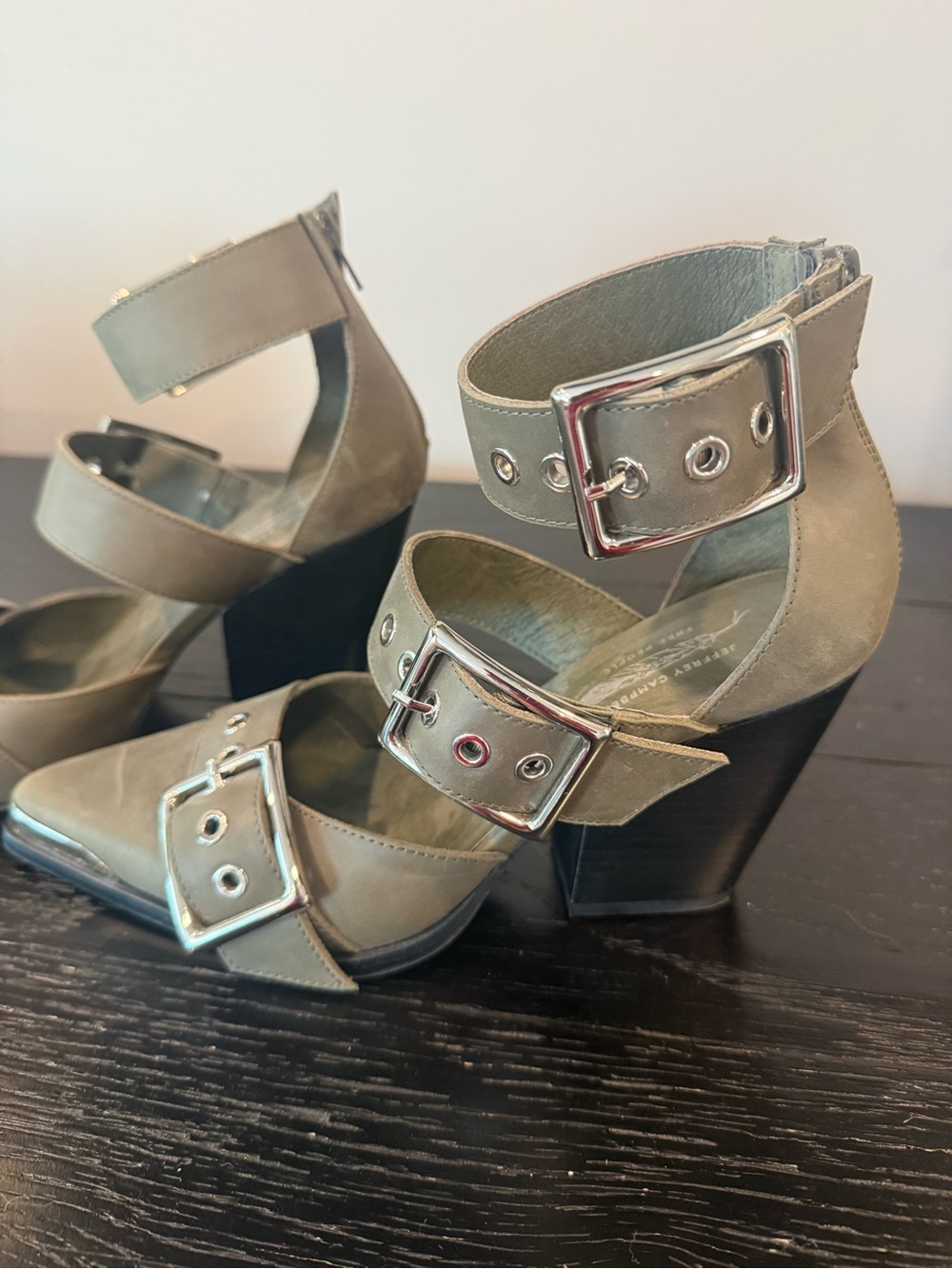 Free People/Jeffrey Campbell Heel Olive Green with Siver Buckle Detail